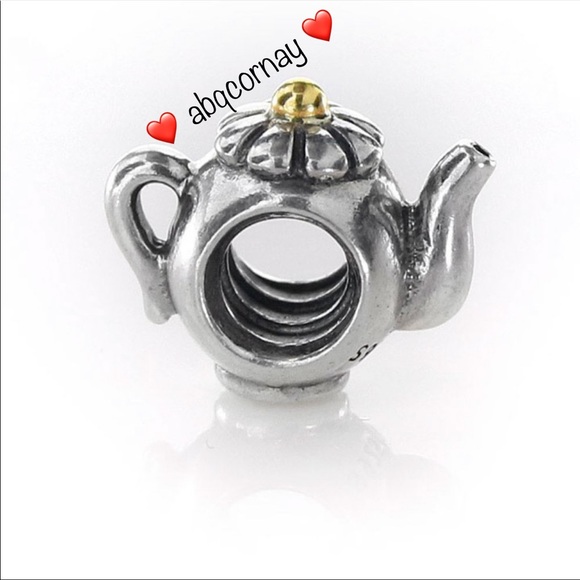 EUC Pandora 790250 Sterling Silver w/ 14k Yellow Gold Teapot Bead - Retired - Picture 1 of 14